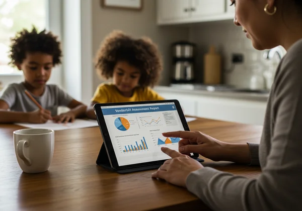 Parent reviews child's Vanderbilt assessment results report.