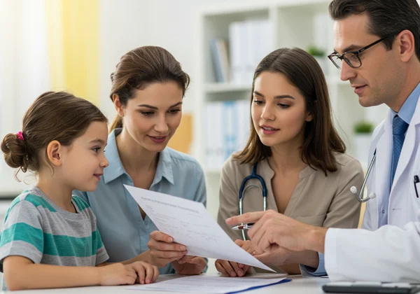 Parent, child, and doctor discuss Vanderbilt assessment results