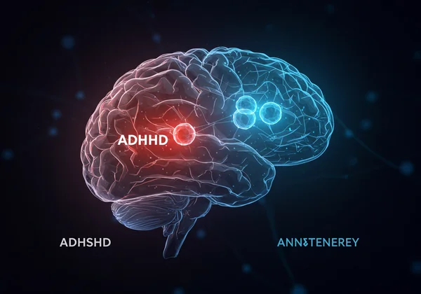 Abstract brain showing linked areas for ADHD and anxiety