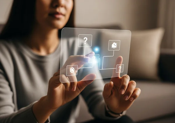 Parent thoughtfully filling out a child behavior assessment form online.